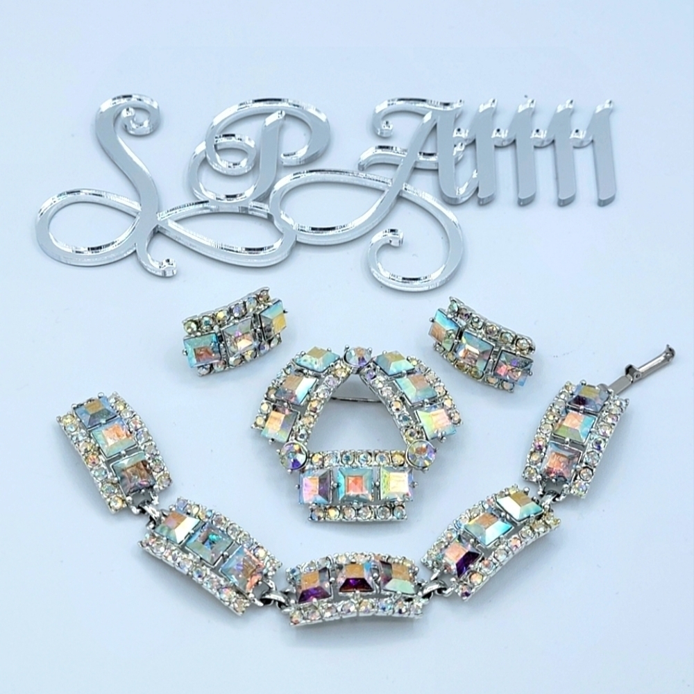Vintage Crystal AB Bracelet, Brooch & Earrings #2524